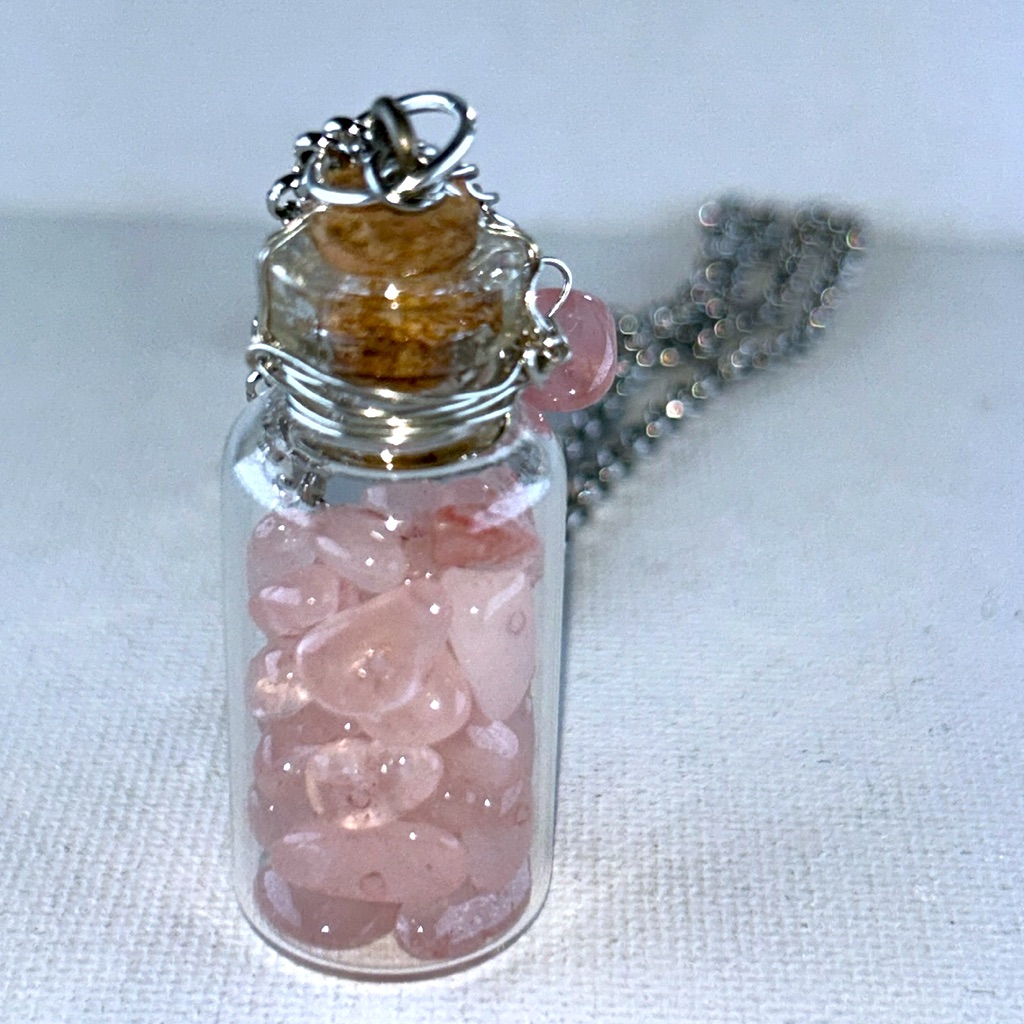 Artisan Handmade Genuine “Rose Quartz In A Bottle” Necklace Modern Contemporary